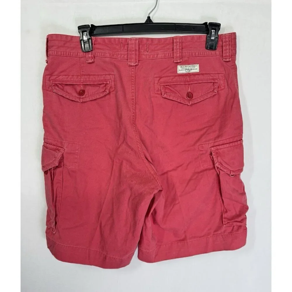 Vintage Polo Ralph Lauren Shorts Mens 36 Coral Pink Red Cargo Military Y2K Baggy